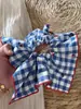 Scrunchie de Lenço Quadrado Listrado com Laço Doce Estilo Coreano para Mulheres, Elástico Alto para Rabo de Cavalo, Corda de Cabelo, Acessório de Cabelo