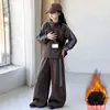 Conjunto Informal de Invierno para Niña Grande con Felpa Casual Ropa Infantil Niños Niñas Top de Cuello Alto Pantalones Casuales Ropa Deportiva Conjunto de Dos Piezas