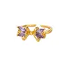 Anillo de Moda Cruzado Estilo Francés Mariposa Colorida Circonita Textura Brillante Oro 18K No se Desvanece Anillo para Mujer