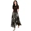 Conjunto de Moda Personalizado para Mulheres Verão 2026 Novo Elegante Emagrecedor Manga Curta Estampado Calça Saia Wide-Leg Gás