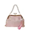 Bolso con Hebilla de Hilo Bordado Estilo Étnico para Mujer Verano 2025 Nuevo Bolso de Mano con Cadena de Perlas Bolso Casual de Hombro Cruzado