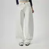 YECHUAN # Jeans azul escuro de perna larga com cintura alta para mulheres, outono, solto, casual, modelador, comprimento total, calça trendy de perna curva