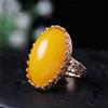 Anillo de Cera de Abeja Transmitido en Vivo para Hombres y Mujeres, Anillo Transmitido en Vivo de Ámbar, Anillo de Cera de Abeja Vieja Amarillo Grasa de Pollo Incrustado en Oro Rosa