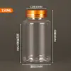 Atacado em Estoque Garrafas Plásticas Transparentes de 50ml 100ml com Tampas Douradas e Prateadas, Pequenas Garrafas para Remédios, Garrafas com Boca Larga para Dosagem, Garrafas com Boca Larga para Cápsulas