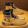 Zapatos de Hombre de Caña Alta, Deportivos Casuales de Otoño para Montañismo, Antideslizantes para el Trabajo, Cuero Impermeable, Suelas Gruesas, Botas Amarillas que Aumentan la Altura
