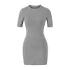 Vestido Puro Desejo Estilo Gola Redonda Pequena Manga Média 2025 Primavera Novo Simples Cor Sólida Slim Fit Bodycon Curto para Mulheres
