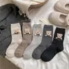 Calcetines de Lana Cálidos y Espesos Nuevos de Otoño e Invierno Coreanos Calcetines de Mujer Peludos Nuevos con Letras Lindas de Oso Coreano