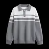 Bestseller transfronteiriço: suéter de tricô listrado com gola Henry da marca trendy para homens, direto da fábrica