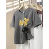 Camiseta de Algodón Cepillado de Diseño de Nicho para Mujer, Hombro Normal, Manga Corta, Verano y Otoño 2026, Naranja Elegante, Algodón Puro, Camiseta Básica Engrosada