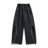 Pantalones casuales nuevos de otoño con cordón en la cintura elástica, pierna ancha, corte relajado, talla grande, pierna recta, pantalones largos modernos para exteriores para hombre
