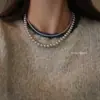 Collar de Perlas Gris Platino, Cadena de Suéter de Lujo Ligero de Nicho para Mujer, Nuevo Collar Gargantilla Popular 2024