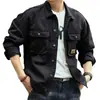 Chaqueta de trabajo de alta calidad para hombre, moda primavera y otoño, marca, holgada, retro americano, con solapa, multibolsillos, casual, con volantes, guapo