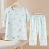 Pijama de Verão para Mulheres de Meia-Idade e Idosas, Calça Cropped de Algodão Nuvem com Manga Curta, Pode Ser Usado Fora, Roupa de Casa para Mãe, Conjunto Fino de Verão