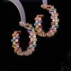 Brincos de Argola Coloridos com Zircônia Inlaid de Artesanato Pesado Luxuosos Brincos Circulares Statement Exagerados Brincos Cor de Doce S925 para Mulheres