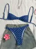 Traje de baño de dos piezas transfronterizo europeo y americano, Bikini bikini de estilo nuevo con estampado de lunares femenino y cuello halter de amarre