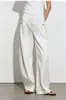 Pantalones caquis de algodón con pierna curva para mujer, estilo otoño, diseño casual, pantalones anchos holgados de cintura alta coreanos que estilizan