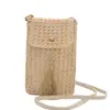 Bolsa de palha trançada feminina 2026 novo estilo bolsa balde para celular férias na praia bolsa transversal pequena trançada estilo ins tendência