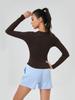 Camada Base Feminina Canelada, Blusa de Tricô Justa, Camisa Henley, Camiseta Esportiva, Roupa de Yoga de Secagem Rápida