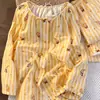 Pijama Fofo de Listras Estreladas para Menina, Cardigã para Primavera e Outono, Gola Redonda, Conjunto de Calças de Manga Longa, Pode Ser Usado Fora de Casa como Roupa de Casa