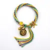 Pulseira de Reencarnação Estilo Xizang com Protetor do Dharma Amarelo, Manjushri, Zaki Lhamo, Tara Verde e Design de Thangka, Pulseira Trançada Xizang Feita à Mão