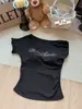 Camiseta Corta Sexy de Estilo Americano Picante para Mujer, Diseño de Nicho de Verano, Top Asimétrico de Manga Corta Ajustado Puro Deseo