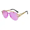 Nuevas Gafas de Sol con Cabeza de Leopardo para Mujer, Modernas Gafas de Sol Europeas y Americanas Transfronterizas para Hombre, Sin Montura, Corte de Borde, Una Pieza, Doble Puente, Espejo de Sapo