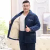 Pijama para Hombre Otoño e Invierno Tres Capas Engrosado Forrado de Felpa Coral Fleece Acolchado Traje Cálido para Padre de Mediana Edad y Anciano Ropa de Casa