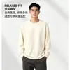 Camiseta de algodón de peso pesado tejida a máquina 230g de manga larga, top casual de algodón 100% con cordón, camiseta de manga larga para hombre, ropa para hombre