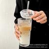 Copo para Bebida Fria Suco Café com Tampa Canudo Copo Grande Capacidade Listrado Vidro Copo Estilo Ins Ecologicamente Correto