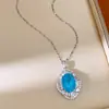 Collar Ovalado de Circonita Azul, Cadena de Clavícula de Lujo Ligero de Nicho de Gama Alta, Joyería Exquisita y Elegante para Declaración al por Mayor