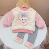 Conjunto Espeso con Forro de Felpa para Niñas 2026 Nuevo Sudadera de Invierno de Dibujos Animados para Niños Elegante Conjunto de Dos Piezas para Bebés Niñas