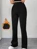 Calça de yoga flare cintura alta elástica modeladora levanta bumbum para mulheres, estilo europeu e americano, jeans falso, calça esportiva fitness slim fit com bolsos
