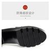 Zapatos Pequeños de Cuero para Mujer con Plataforma Impermeable y Puntera Redonda, para Madres de Mediana Edad, Cómodos Zapatos de Tacón Alto, para Primavera y Otoño, sin Cordones