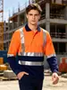 Camisa Polo Reflectante de Manga Larga en Azul Marino con Costuras Bicolor, Alta Visibilidad Inspección de Carreteras Secado Rápido Transpirable Ropa de Trabajo
