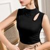 Nueva Camiseta Básica de Modal de Cuello Alto Medio para Otoño para Mujer, Chaleco Estilo Chaleco Delgado sin Mangas con Corte, Color Puro y Versátil