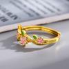Nuevo Anillo Flor de Durazno Primavera Durazno Borracho Anillo de Flor Tridimensional para Mujer Diseño de Esmalte de Vidrio Anillo de Dedo de Alta Calidad