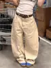 Jeans Retro Americano com Bordado de Estrela e Letras para Mulheres Outono e Inverno Street Calças Retas Largas de Pernas Largas Tendência