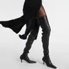 Botas Nuevas de Estilo Europeo y Americano, Botas Largas para Mujer, Tacones Delgados, Punta Cuadrada, Botas Hasta la Rodilla, Tacones Altos, Botas Elásticas Ajustadas Elegantes, Talla Grande