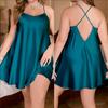 Novos Pijamas Casuais Simples Yaoting Europeus e Americanos de Tamanho Grande em Seda de Gelo Cor Lisa para Verão com Alcinha Roupas de Casa Sq22148