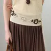 Cinturón Ancho de Estilo Étnico Retro con Flores de Cáscara de Coco y Cuentas para Mujer, Cordón de Cintura Tejido Bohemio para Combinar con Vestidos, Decoración de Moda