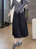 Vestido Nicho Japonês Flor Preta Botão Feminino Verão Novo Estilo Saia Aparência Slim Cobrindo Elegante Fashionável Saia Que Combina Com Tudo