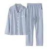 Pijama de Algodón Puro para Hombre, Cárdigan de Primavera y Otoño, Pantalones de Manga Larga, Ropa de Casa Sencilla Casual Estilo Coreano, Traje Holgado de Talla Grande