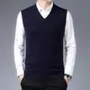 Dropshipping internacional 2026 colete de lã liso para homens, suéter estilo coreano para primavera e outono, colete masculino com decote V para homens de meia-idade