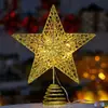 Adorno para la cima del árbol de Navidad 2025 Estrella de Hierro Forjado Estrella Luminosa de Cinco Puntas Luz Adorno para la Cima del Árbol de Navidad con Luces para Regalo