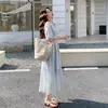 Moda Casual Juvenil Adelgazante Cómodo Agradable a la Piel Vestido Azul Niebla Floral Ceñido a la Cintura Tendencia Verano 2026