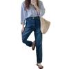 Jaqueta Camisa Casual Solta de Manga Longa Fina Azul Simples Novo Estilo Primavera/Verão Coreano 2026 para Mulheres