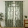 Cortinas Voil de Renda Estilo Campo Francês Sala de Estar Quarto Varanda Janela de Canto Semi-Blackout Cortina de Janela Voil Transparente Franja com Babados