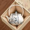 Tetera de Porcelana Blanca Dehua Pintada a Mano con Tinta de Bambú, Tetera Individual para el Hogar, Juego de Té para Señoras para el Té de la Tarde, Tetera Pequeña