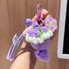 Pingente Chaveiro Buquê de Pelúcia Acabado, Buquê de Rosas de Crochê com Fio, Presente de Dia dos Namorados, Pequeno Presente de Aniversário