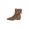 Botas curtas de bico fino vazadas estilo europeu e americano para mulheres, novo modelo de verão, botas versáteis justas com sola grossa que aumentam a altura, botas elásticas que aumentam a altura para mulheres